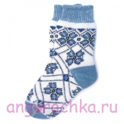 Женские носки на зиму с голубым цветочным орнаментом