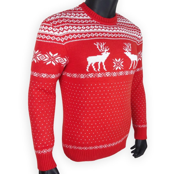 Красный шерстяной свитер с белым скандинавским рисунком - 120.10